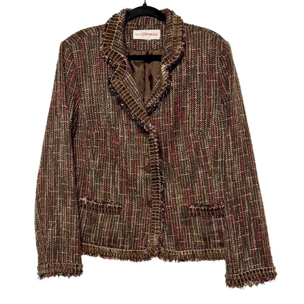 Vintage Whimsigoth Fairy Grunge Tweed Blazer Women's Size XL Velvet Trim Cottage